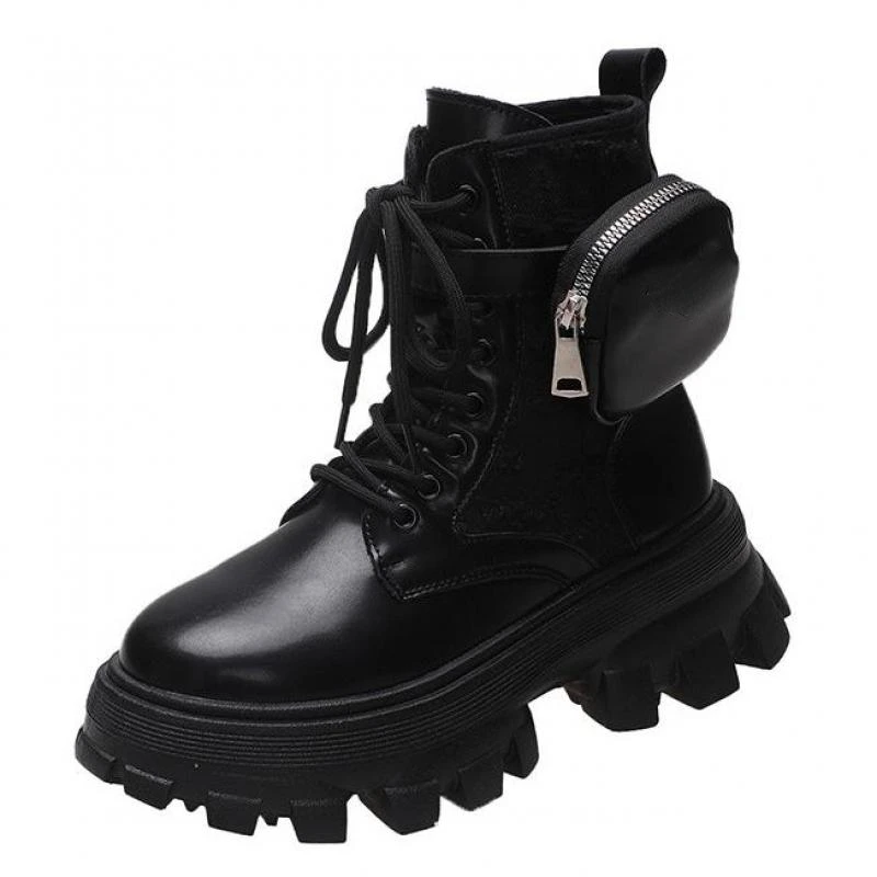 

Женские мотоциклетные ботильоны, черные кожаные ботинки на платформе со шнуровкой, 2022