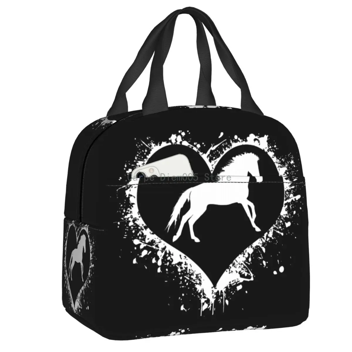

Изолированная сумка для ланча с изображением лошади и сердца для женщин, перезаряжаемый термоохлаждающий Ланч-бокс для любителей животных, пищевой контейнер для пикника на открытом воздухе, сумки