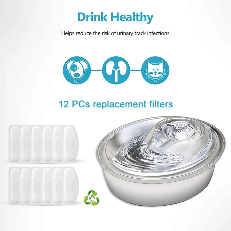 

NEW 12 pcs Replacement Carbon Filters triple filtration system for 2L/3L Stainless Steel Multi-Pet Dog and Cat Water Fountains