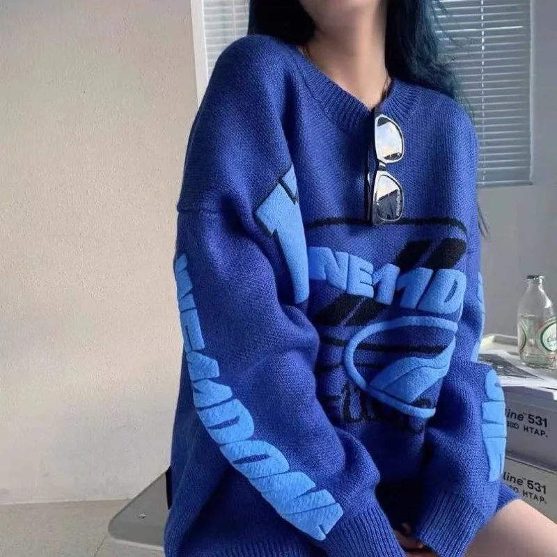 Осенне-зимний свитер большого размера корейский модный топ с принтом букв и
