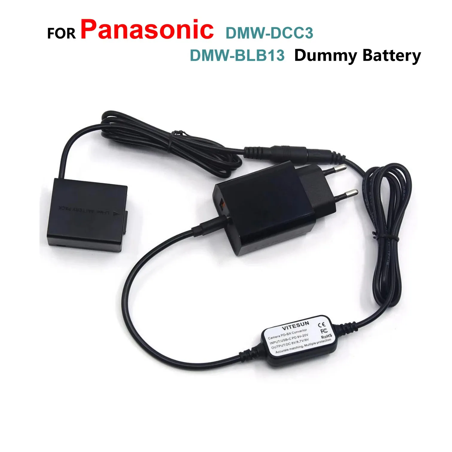 

USB Type-C Charger Cable+PD Charger+DMW-DCC3 DC Coupler DMW-BLB13 Fake-Battery For Panasonic Lumix DMC-G1 GH1 GF1 G2 G10 Camera