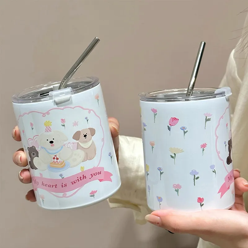 

Kawaii Stainless Steel Thermal Bottle Cup Cute Animal Coffee Cups Vacuum Flasks Themos Travel Portable Water Cup With Lid 350ml