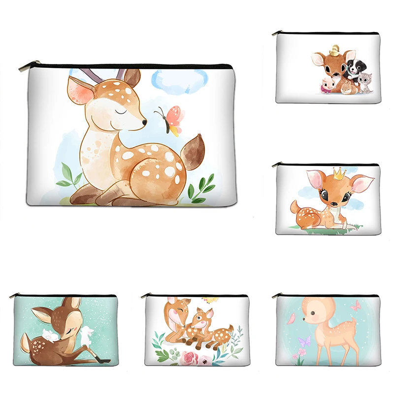 

Cartoon Fawn Cosmetic Bag Canvas Toiletry Organizer Bag Bridesmaid Gift Travel Portable Handbag