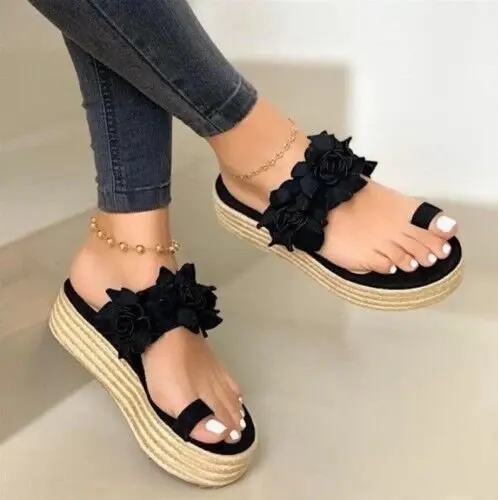 

Women Platform Sandals Casual Daily Flower Slip on Platform Sandal Ladies Beach Dress Flat Shoes Dropshipping Female Sandals
