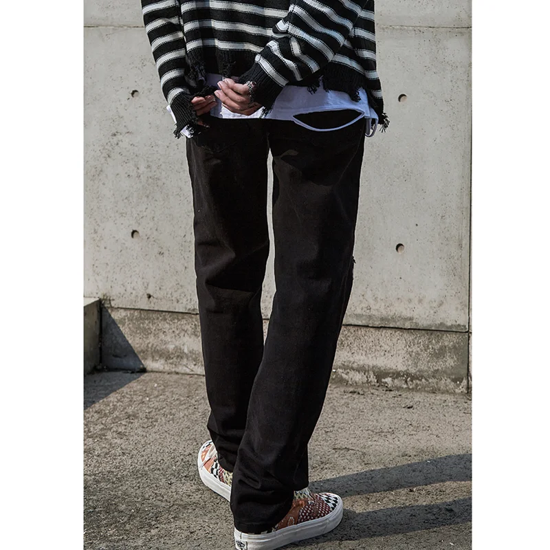Streetwear Men 2022 Autumn High Street New Pattern Self-cultivation Black Straight Cylinder Recreational Ripped Jeans Female