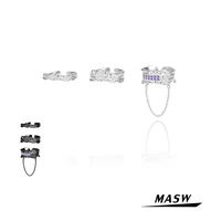 masw modern jewelry 3 pcs set rings original design luxury style high quality brass geometric black silver plated women rings