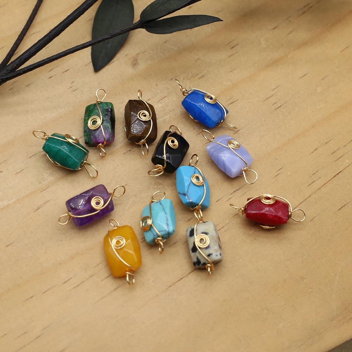 

Natural Gemstone Pendants Gold Color Wire Wrap Irregular Turquoise Charms for Jewelry Making Diy Necklace Accessories