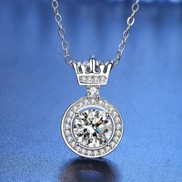trendy 1ct d color vvs1 moissanite crown necklace women 925 sterling silver plated white gold diamond clavicle necklace gift