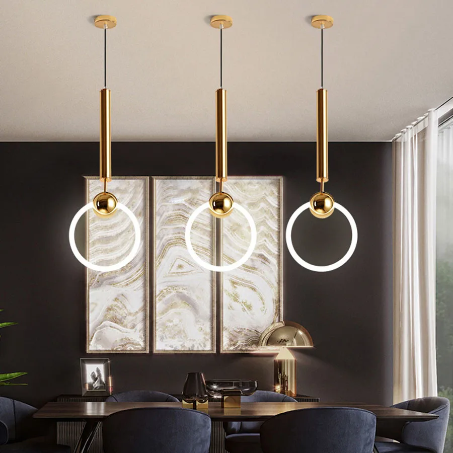 

Modern Pendant Lights Metal Lustre Ring lamp Home decor Hanging light Luxury crystal Chandeliers Free shipping Led Lights lamps
