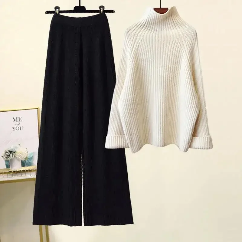 Зимние теплые трикотажные комплекты для женщин водолазка пуловер с длинными