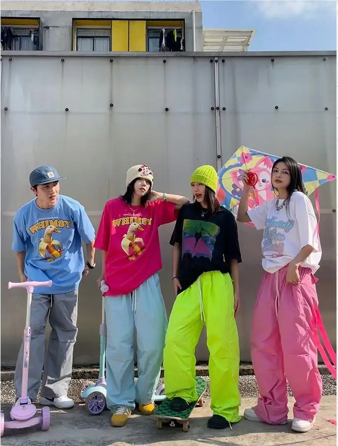 

Женская одежда, однотонные спортивные брюки, корейская мода Harajuku, новинка, эластичный пояс, свободные прямые повседневные брюки