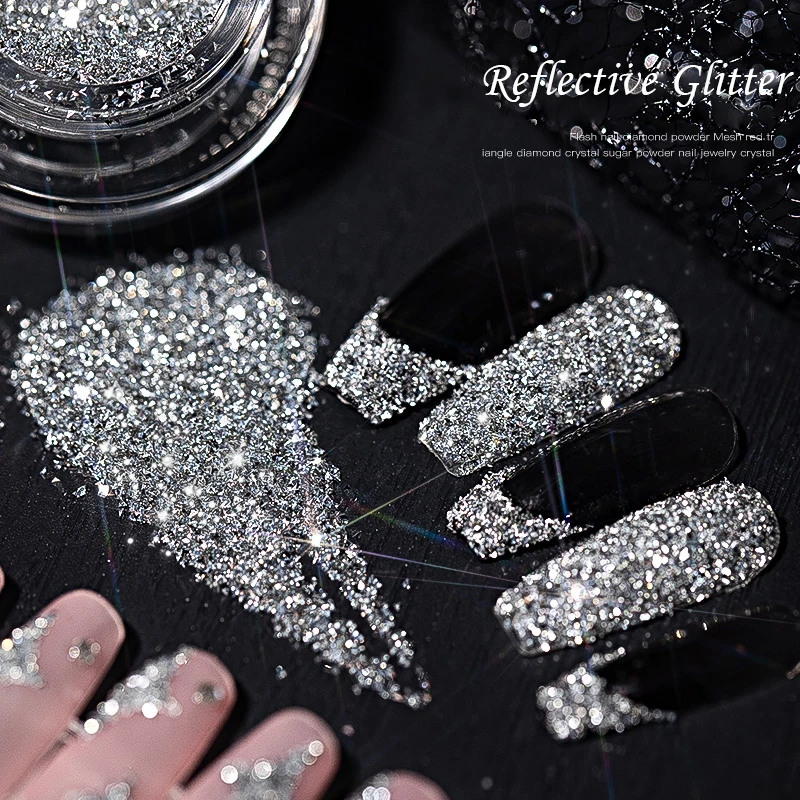 

Reflective Glitter Powder For Nail Art Holographic Shinning Crystal Rhinestones Sequins Chrome Pigment Dust Manicures Decoration