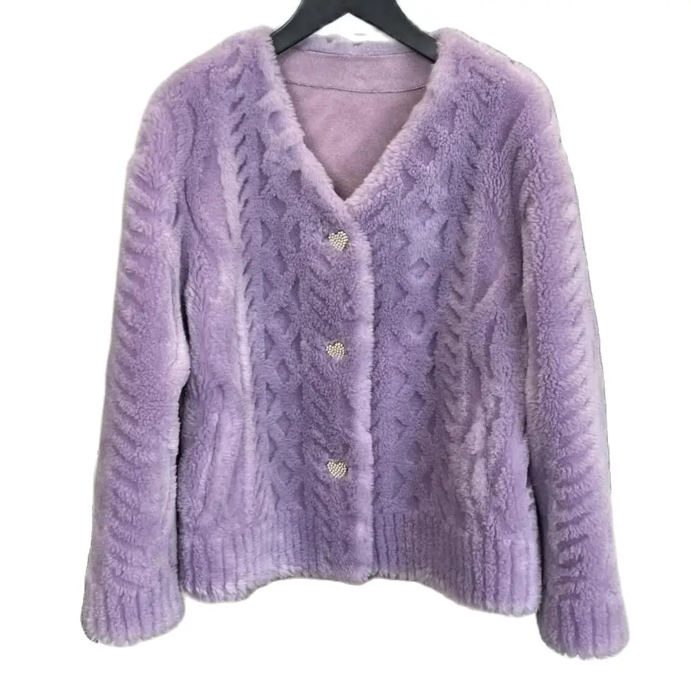 

Новинка 2022, жареная в стиле ретро куртка для стрижки овец, женское Молодежное короткое меховое пальто из овечьей шерсти (с V-образным вырезом...