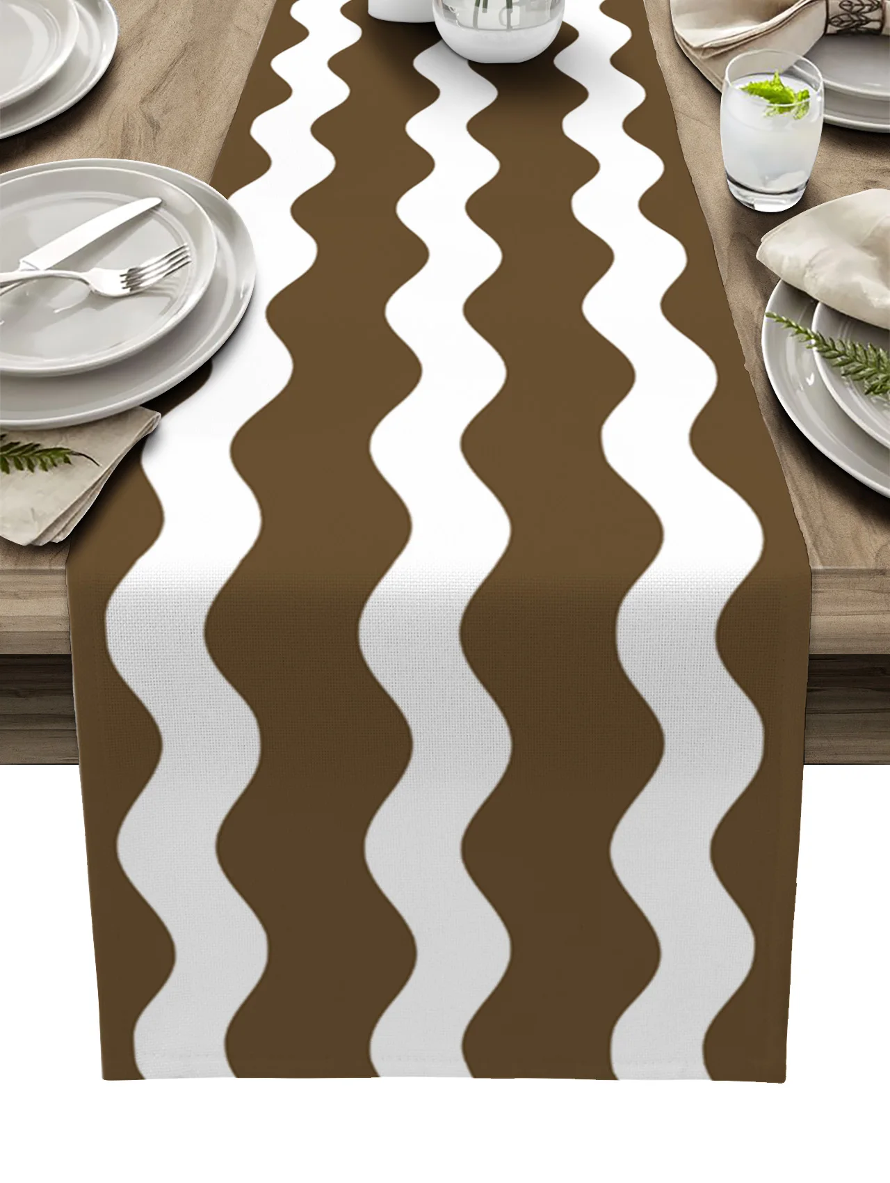 

Brown Ripple Stripes Waves Dinning Table Decoration Coffee Table Decor Wedding Table Decoration Kitchen Table Runner