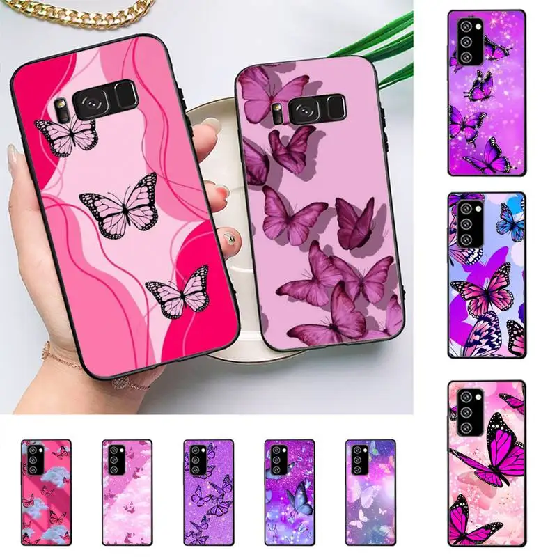 

LVTLV Pink Butterfly Phone Case For Samsung Note 8 9 10 20 pro plus lite M 10 11 20 30 21 31 51 A 21 22 42 02 03