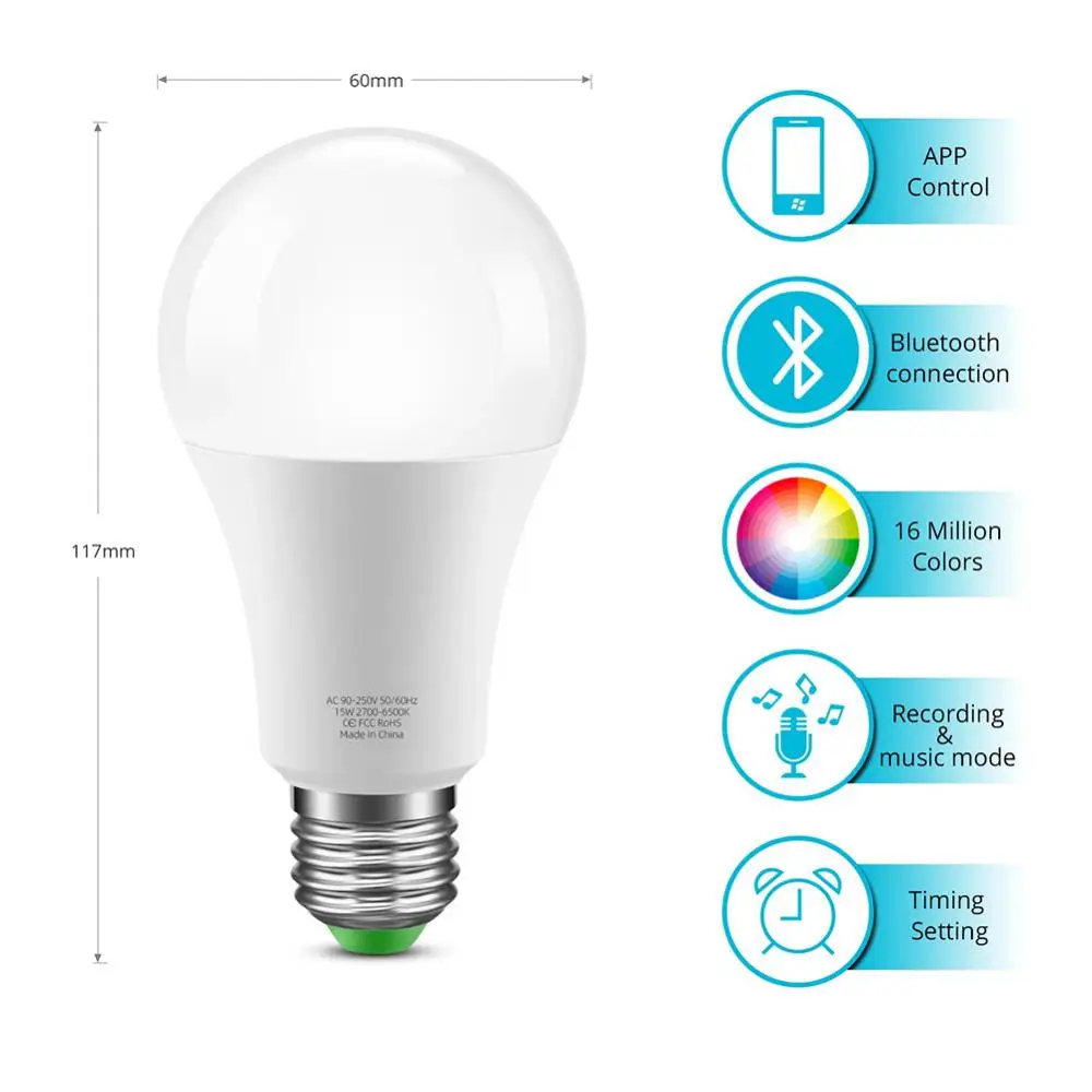 

Светодиодная лампочка E27 B22, 9 Вт, управление через приложение, регулировка яркости, Rgb, регулировка цвета, Bluetooth-лампочка 2700K-6500K