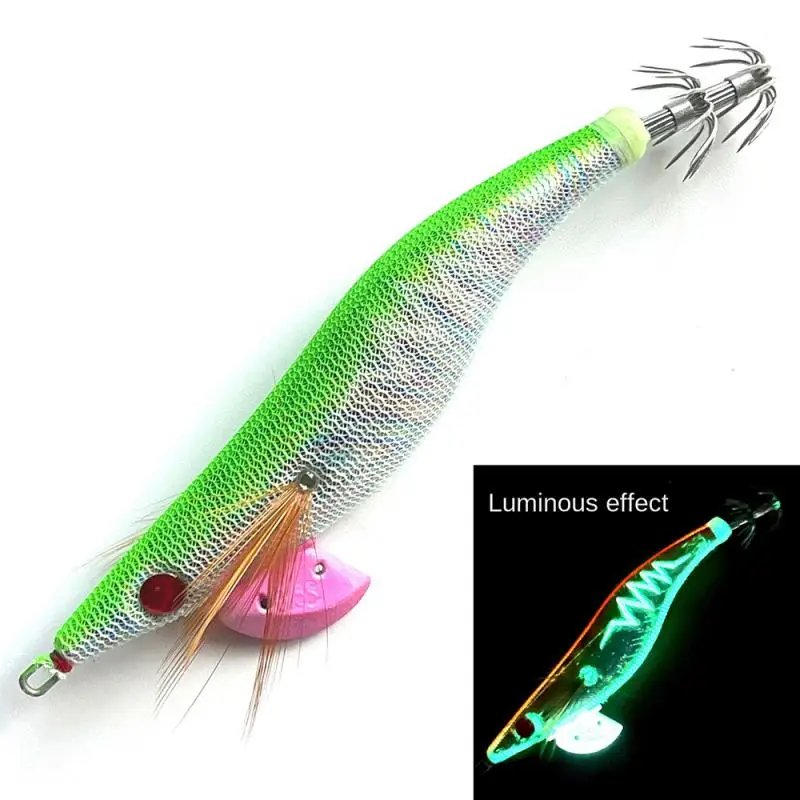 

1Pc Glow Wood Shrimp Luminous Squid Jigs With Octopus Squid Jig Hooks Cuttlefish Fishing Lure Size 3.5#/21g