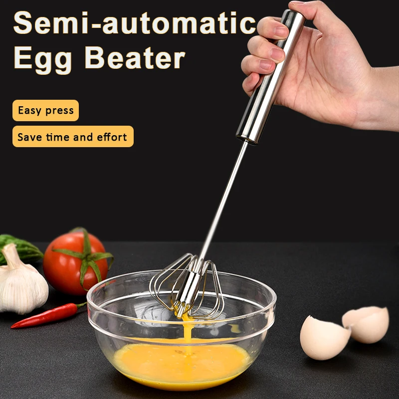 

Semi-Automatic Egg Beater Manual Hand Mixer Self Turning Egg Stirrer Stainless Steel Egg Whisk Baking Blender Kitchen Accessorie