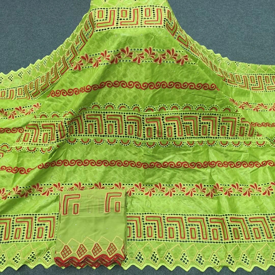 Purple Bazin Brode African Lace Fabric Wedding Nigerian Riche High Quality 5+2Yards Swiss KYC22108