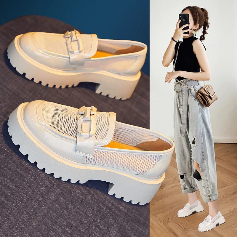 

Женские туфли на толстой подошве Lefu, роскошные брендовые туфли из натуральной сетчатой ткани, дышащие, в английском стиле, Новинка лета 2023