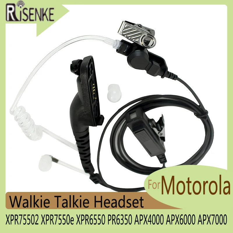 RISENKE Walkie Talkie Headset for Motorola XPR75502 XPR7550e XPR6550 PR6350 APX4000 APX6000 APX7000 Radio Acoustic Tube Earpiece