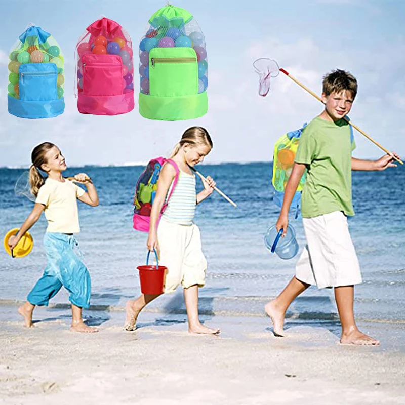 

Outdoor Beach Mesh Bag Foldable with Shoulder Beach Storage Pouch Tote Bag Travel Toy Organizer Sundries Net Portable Backpack