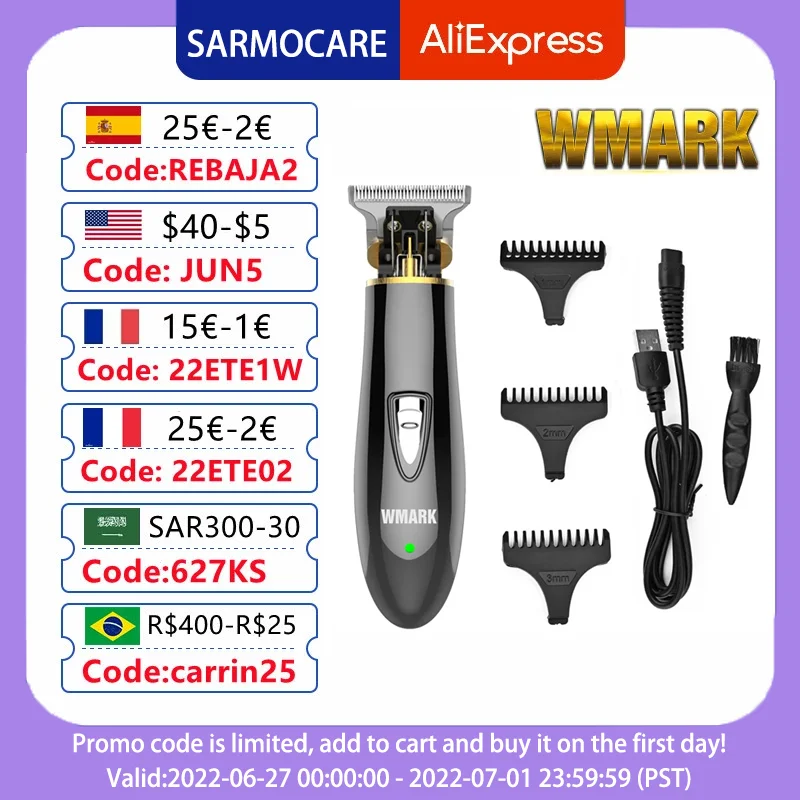 

WMARK NG-201 Zero-cut trimmer detail trimmer beard car hair clipper electric haircut razor edge T-wide blade 7000 RPM speed