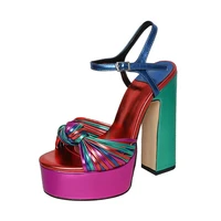 summer trendy mixed colors knotted strap buckle thick high heel women sandals platform shoes big size 43