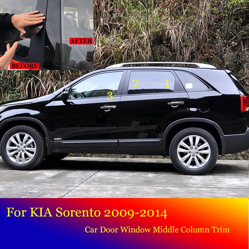 

For KIA Sorento 2009 10 11 12 13 2014 Car Black Mirror Middle Column PC Window Trim B C Pillar Strip Sticker Accessories