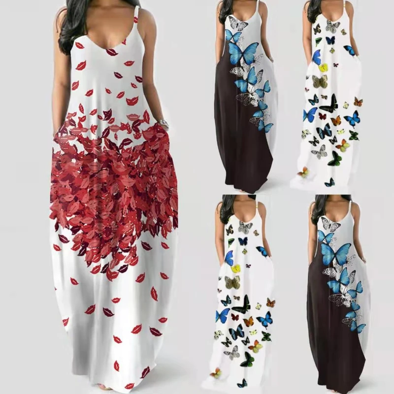 

Летнее женское платье без рукавов, сексуальное длинное вечернее платье Макси Вечерние бретельках, элегантный сарафан, длинное платье-свите...