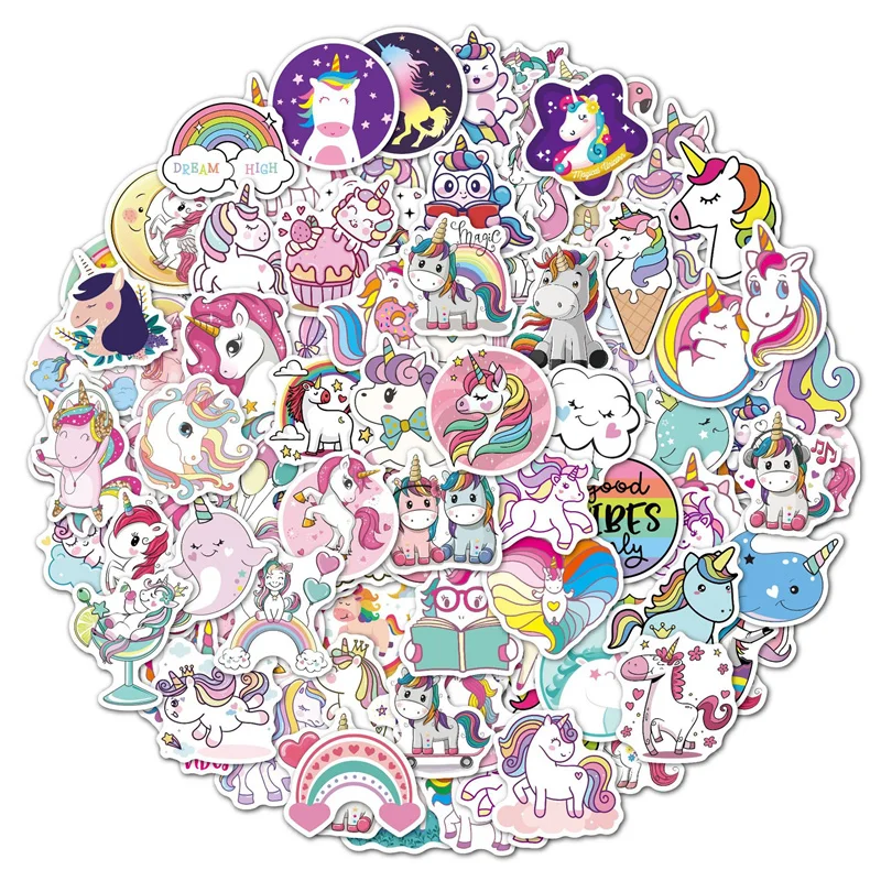 

10/30/50PCS Rainbow Unicorn Cartoon Graffiti DIY Wall Sticker Scooter Laptop Waterproof Guitar Decoration Toy For Kids