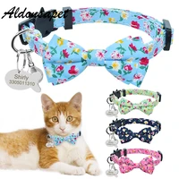 personalized name fish tag bowknot cat collar bell custom nameplate bowtie cat collar safe breakaway printed cat collar necklace