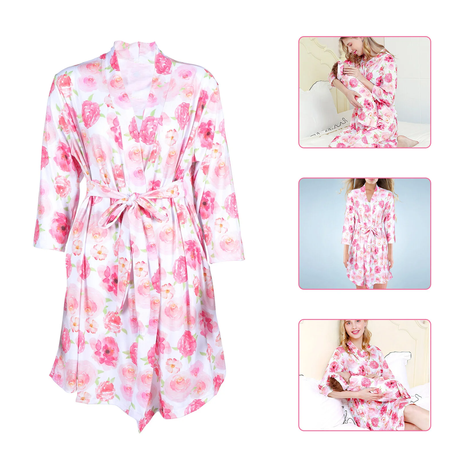 

1 Set Mom Robe Maternity Robe with Matching Baby Swaddle Blanket and Headband