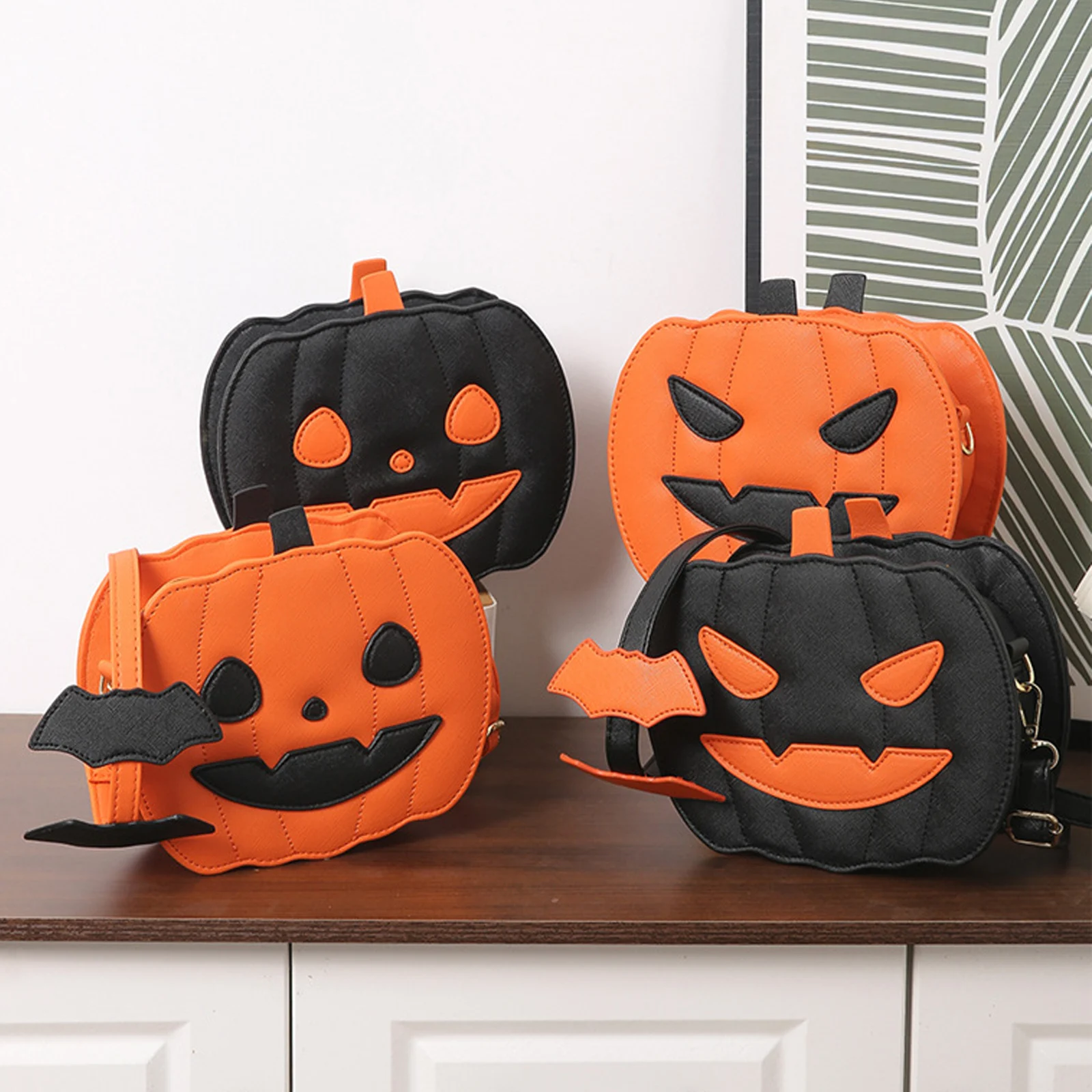 Забавная сумка через плечо с тыквой модная из искусственной кожи оранжевая