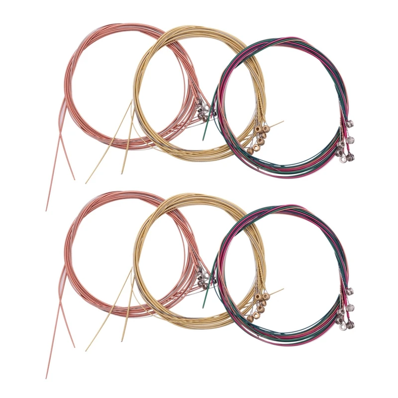 

6 Sets Guitar Strings Replacement Steel String For Acoustic Guitar (2 Brass Set, 2 Copper Set And 2 Multicolor Set)