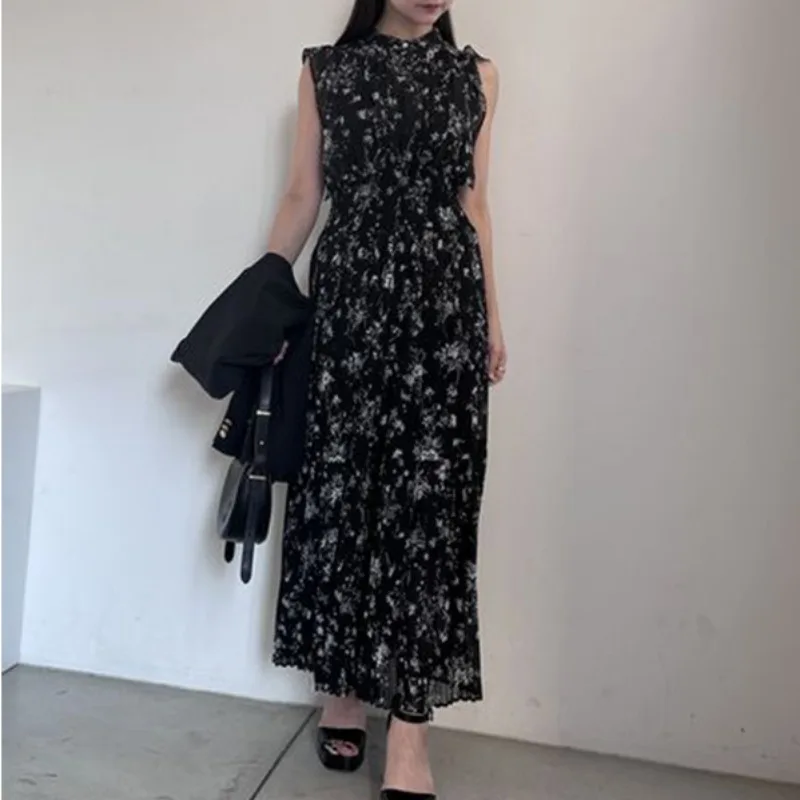 Платье женское летнее с воротником-стойкой и рукавами-фонариками