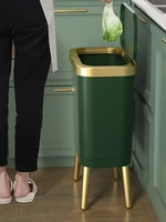 15l large capacity golden luxury trash can for kitchen bathroom creative high foot push type plastic garbage bin with lid