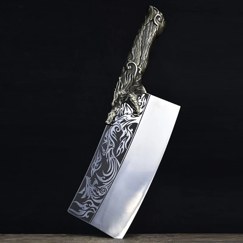 

Longquan Knife Handmade Forged Copper Handle 8 Inch Sharp Slicing Cleaver Chinese Chef Kitchen Knife For Cutting Vegetables Meat