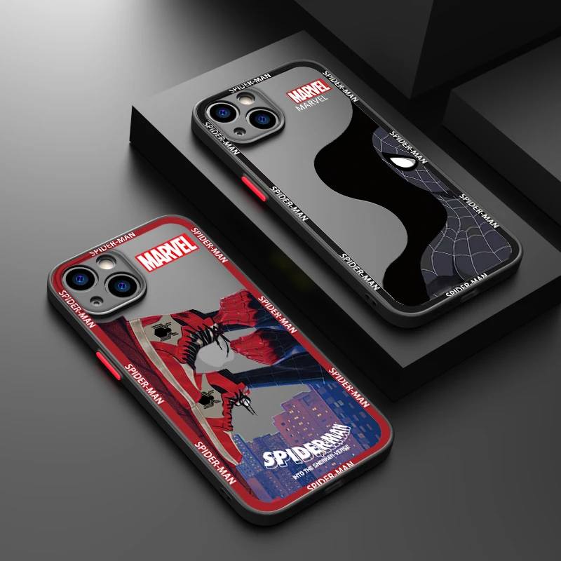 

Marvel Spiderman Logo Art Phone Case For iPhone 14 13 12 11 XS XR Pro MAX 8 7 6 Plus Frosted Translucent Matte Cover