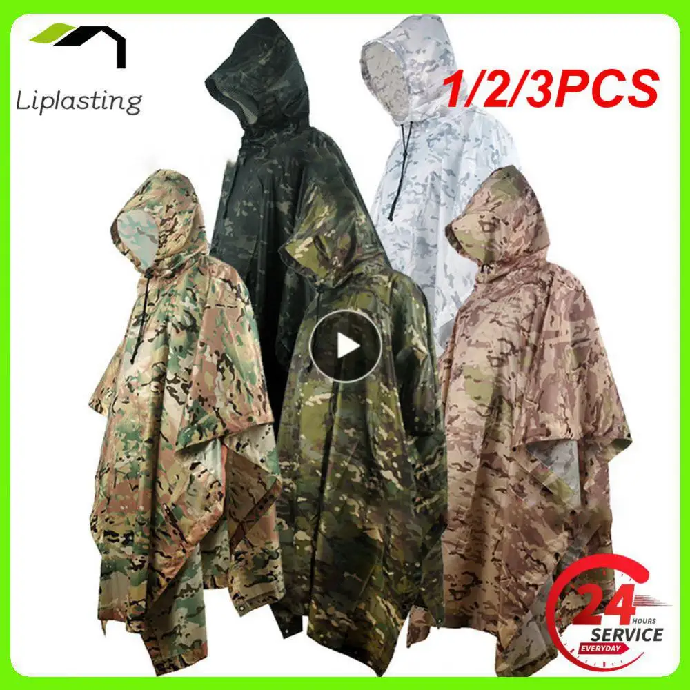 

1/2/3PCS Outdoor Military Breathable Camouflage Poncho Jungle Tactical Raincoat Birdwatching Hiking Hunting Ghillie Suit Travel