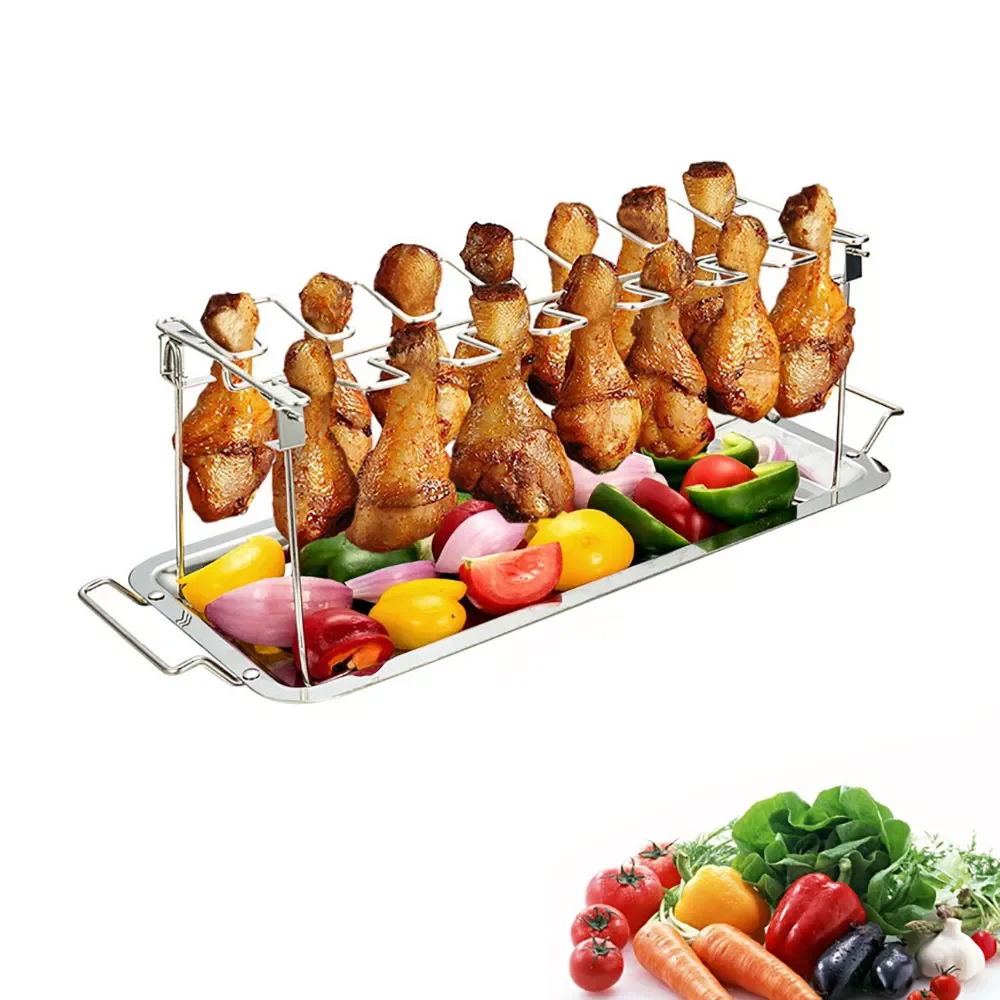 

2022New BBQ Accessories Tainless Steel Chickens Leg Drumstick Grill Stand Holder Barbecue Non-Stick Rack