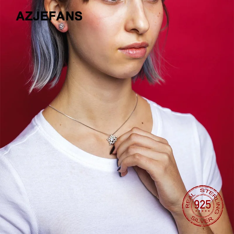 Фото AZJEFANS Подвеска-цепочка из стерлингового серебра 925 пробы с кубическим цирконием в форме снежинки, ювелирное изделие №5