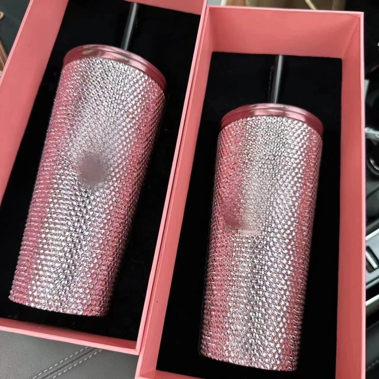 

2023 Rhinestone Straw Water Bottle Luxury Black Pink Coffee Mug Stainless Steel Tumbler with Lid Diamond Thermos Cup Drinkware