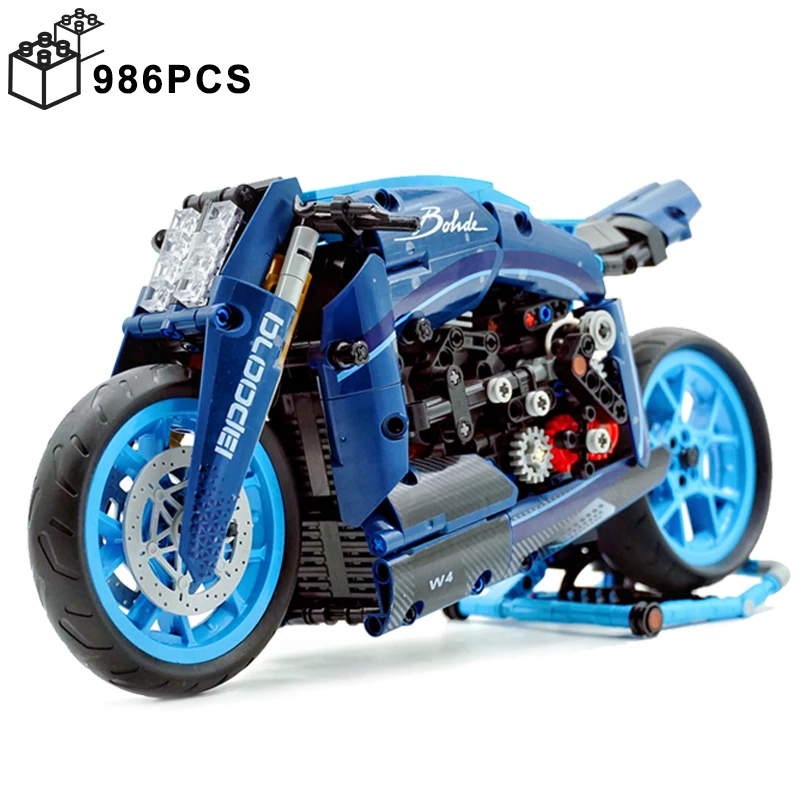 

986PCS Technical Famous Diavel Blue Concept Motorcycle Building Blocks Assemble Bricks Vehicle MotorBike Toys Gifts For Boy Kids