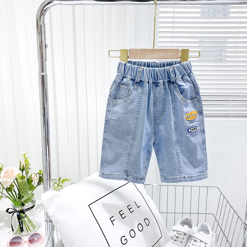 

2022 Summer Boys Casual Shorts Children Denim Shorts Cotton Elastic Waist Pants Toddler Kids Knee Length Pants 2-6Year