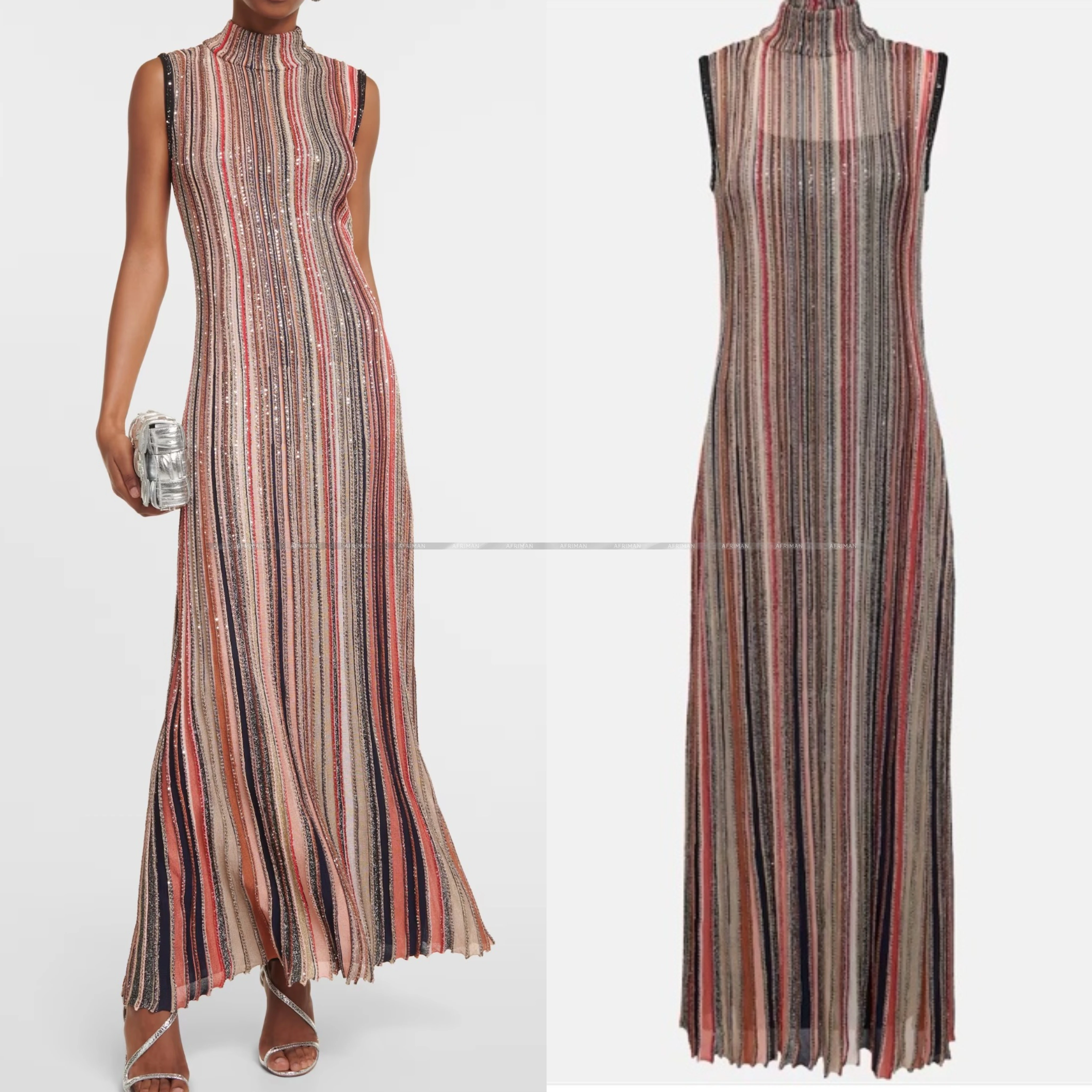 Женское длинное вязаное платье макси без рукавов с высоким воротом и ...