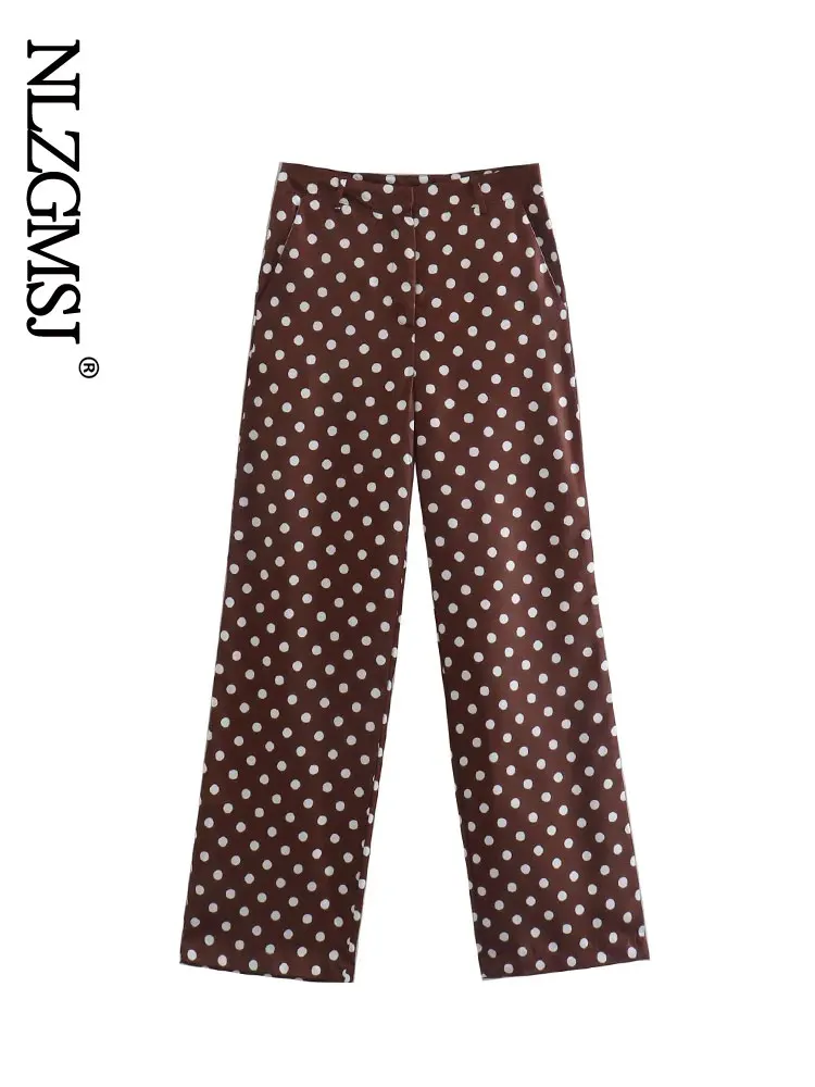 

Nlzgmsj 2022 Women Summer Trousers Loose Wide Leg Pants Femme Trousers Office Lady Wear Dot Print Pants Women 202204