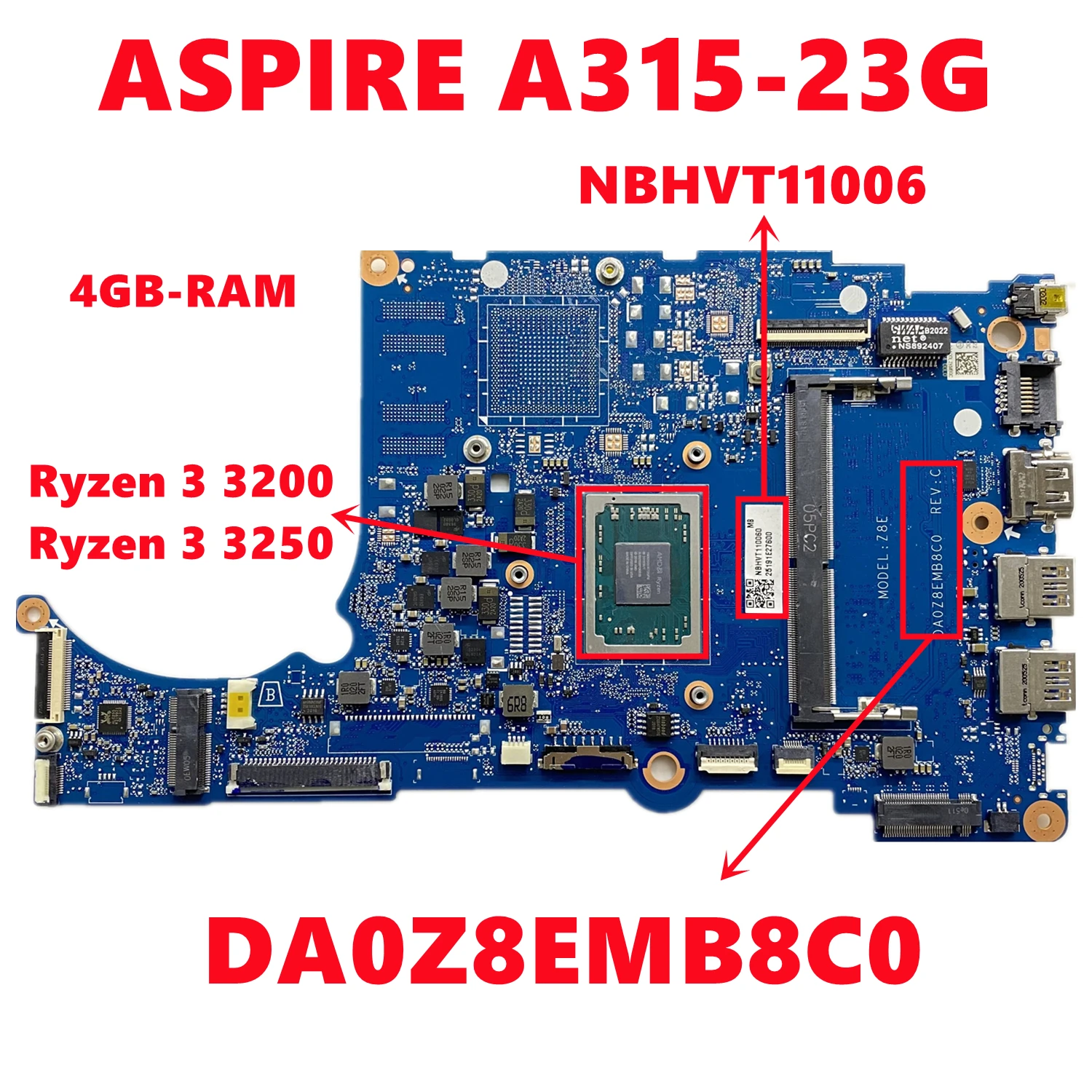

NBHVT11006 NB.HVT11.006 For Acer ASPIRE A315-23 A315-23G Laptop Motherboard DA0Z8EMB8C0 With YM3200 YM3250 CPU 4GB-RAM 100% Test
