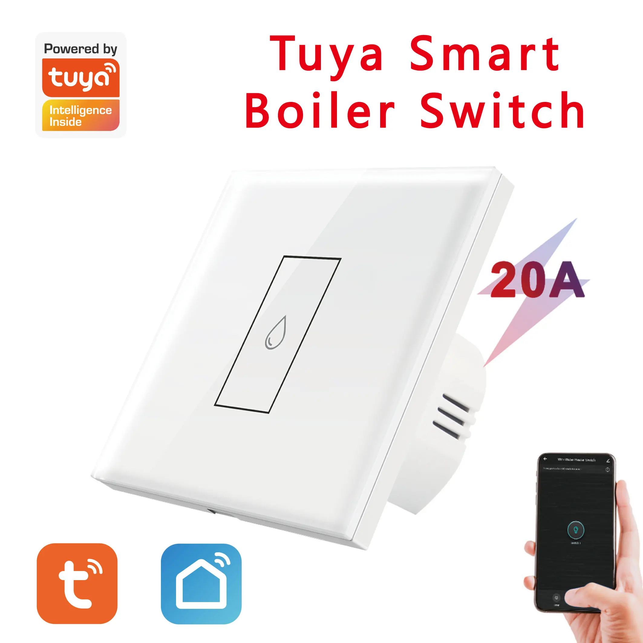 

Tuya Wifi Smart Boiler Switch 20A EU Water Heater Glass Panel Switch Remote Timing Voice Control Works With Alexa Google Home