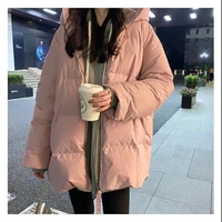 2021 new kawaii korean style coat loose warm thick winter mid length bread coat jacket tide down cotton jacket women students
